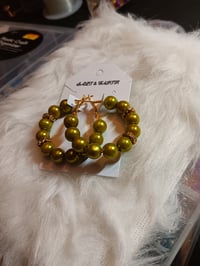 Image 4 of Beaded Hoop Earrings (olive green)