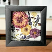 Image 2 of Zinnia, Mum, Cosmo, Veronica & Daisy - Wildflower Art In 6" X 6" Shadow Box (Item# 202307S)