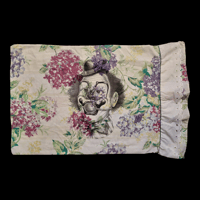 Image 1 of vintage clown pillowcase - big floral & lacey ruffle 
