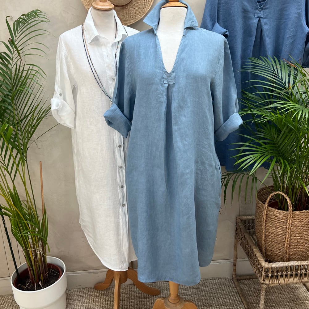 Image of -30% ***Robe En Lin Daphné Bleu Jean's Clair  31.50€ au lieu de 45€