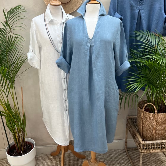 Image of -30% ***Robe En Lin Daphné Bleu Jean's Clair  31.50€ au lieu de 45€