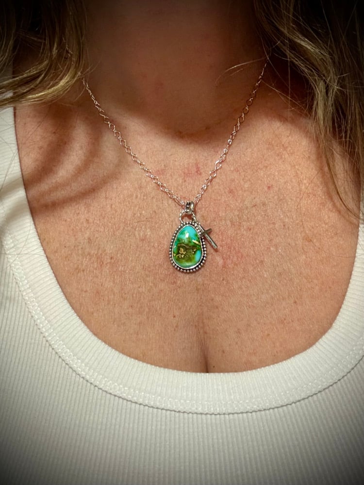 Image of Dainty Sonoran Gold & Cross Necklace (3) 💚🩵 