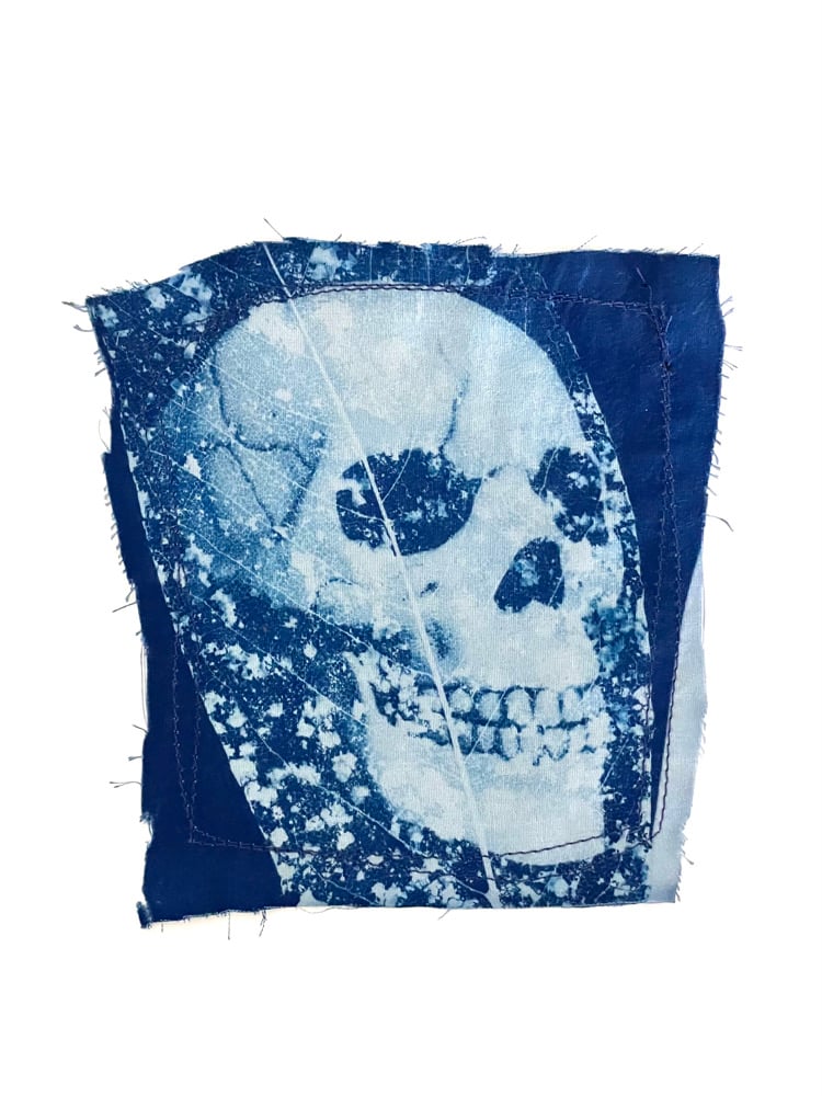 Image of Leaf and Skull Cyanotype Patch