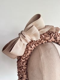 Image 3 of Taupe headband w grosgrain bow