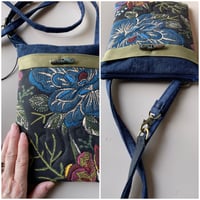 Image 1 of Denim Zippertop Tapistry Purse With Crossbody Strap