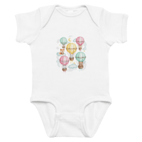 Image 1 of Unisex Infant bodysuit (Animals in hot-air balloons)