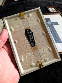 Image 3 of " 2 way Crucifix" 1800's bible page with preserved spider web 7