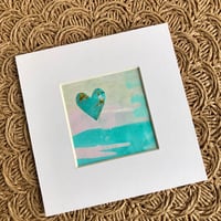 Image 2 of Mini Collage ~ Turquoise & Yellow Gold Heart, Turquoise, Pale Green & Lilac ~ 4x4 Inch Mat 