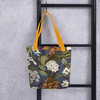 Image 2 of Art Nouveau Inspired Blue, Orange and White Boho Hippie Floral Sketch Tote Bag