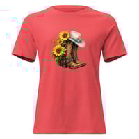 Image 4 of Women's Relaxed T-Shirt, Turquoise Sunflower Cowgirl Boots Tee