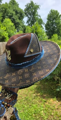 Image 2 of Brown & Denim Fedora hat & 3 Stack