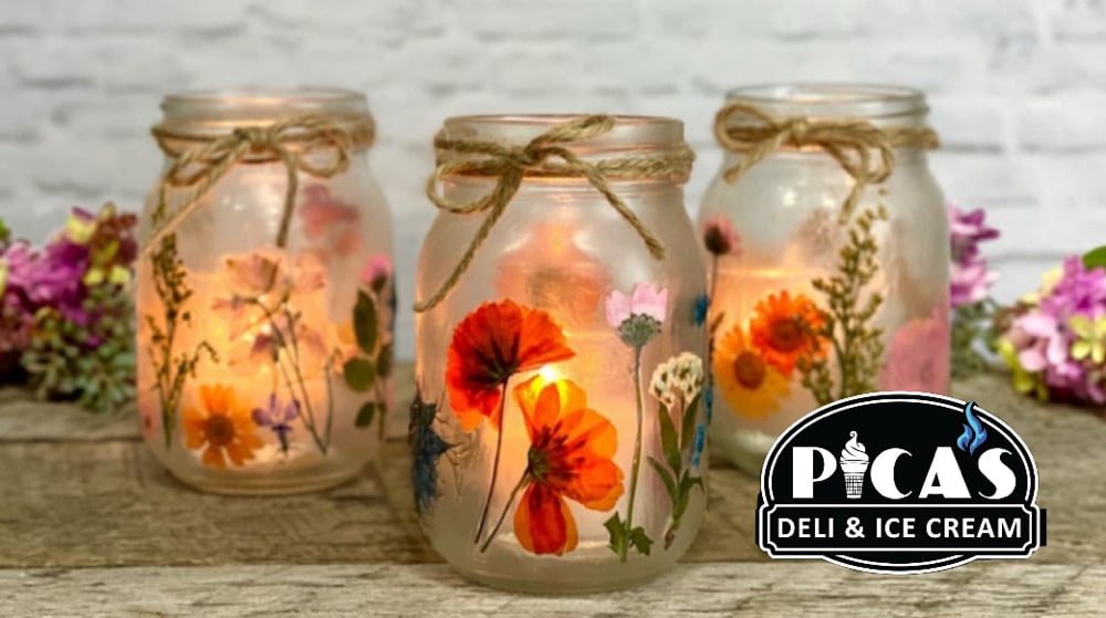 Image of Illuminated Pressed Flower Jar 6/10 Pica’s Deli and Ice Cream Methuen, MA