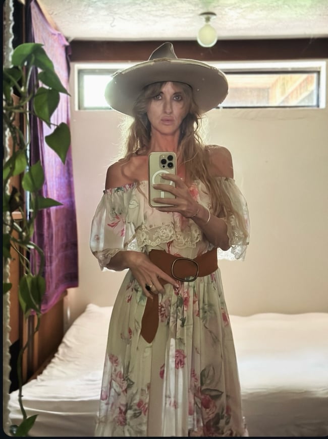 70s floral voile off shoulder dress