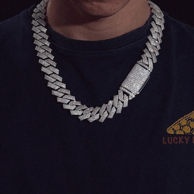 Image of 20mm 4 row VVS Moissanite Diamond 925 Sterling Silver Miami Link 20 inch Chain