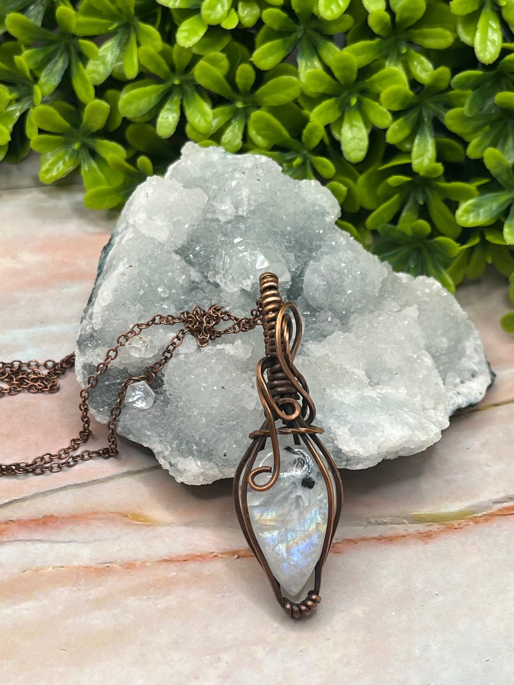 Image of Rainbow Moonstone wire wrapped necklace 