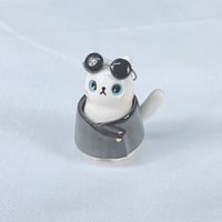 Image 2 of White kitty cat with Gojo outfit ceramic figurine