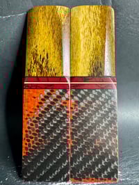 Image 2 of Giraffe Bone & Red GLOW Carbon Fiber Segmented Knife Scales