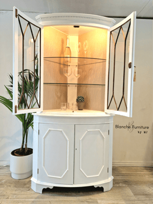 Image of Double Corner Drinks Cabinet in white with Light and Lining