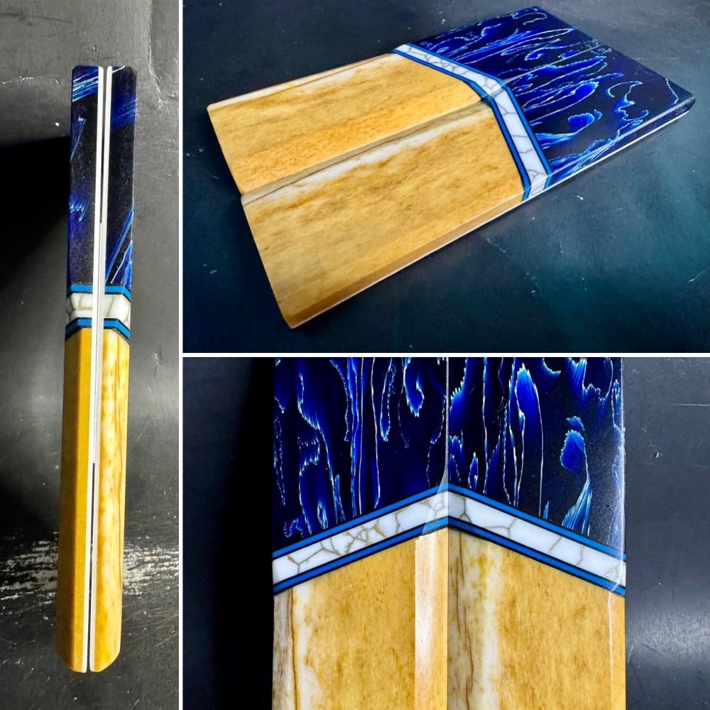 Image of Raffir Fiber Stripes & Giraffe Bone Segmented Knife Scales