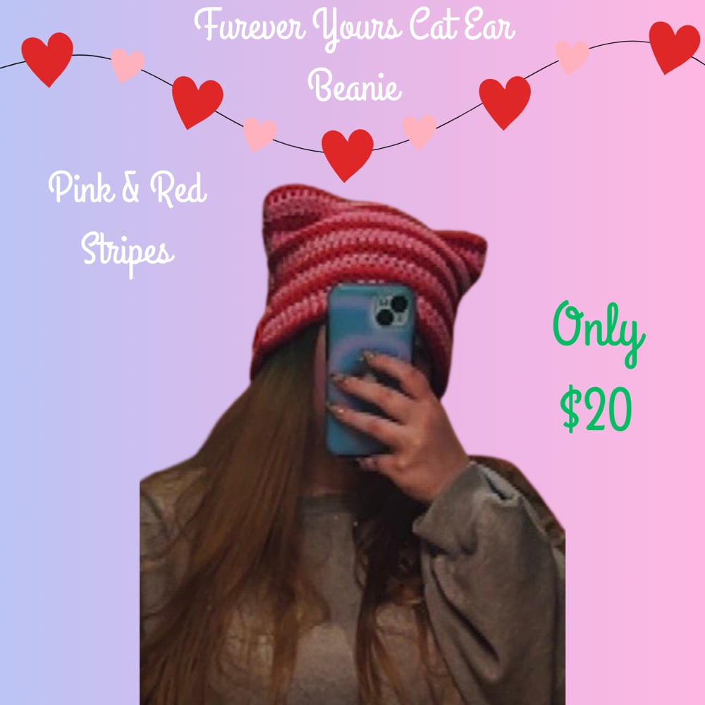 Image of Furever Yours Cat Ear Beanie- Valentine’s Day Edition