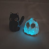 Image 8 of Glow In Dark Black Cat With Ghost Mask Ceramic Figurine 3