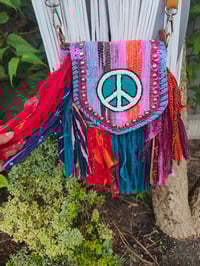 Image 4 of FRILL MINI body cross Sari bag with ruffles - detachable strap -peace sign 2