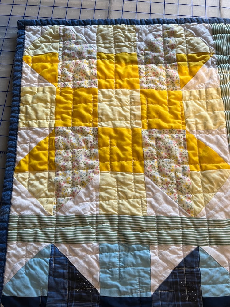 Image of vintage - bright blocks flower garden quilt - twin size - 72"X 84"