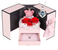 ADDWel Romantic Preserved Roses Forever Flowers with Sterling Silver Necklace