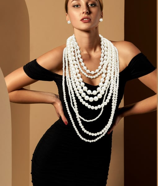 Image of London Pearl of love Chunky Pearl Beaded Multi Layered Statement Necklace
