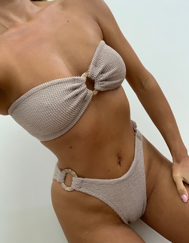 Image of Nude Crinkle Triple Ring Bandeau Bikini 