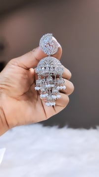 Image 3 of Anna_Big American Diamond Earrings/Jhumka