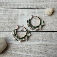 Image 3 of Pearls and Hematite Hoops - 25mm Rose Gold plated