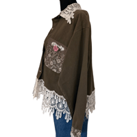 Image 3 of Upcycled Cropped Brown Button Front Rose Lace Shirt Taylor G Dallas Cottage- Women’s  L
