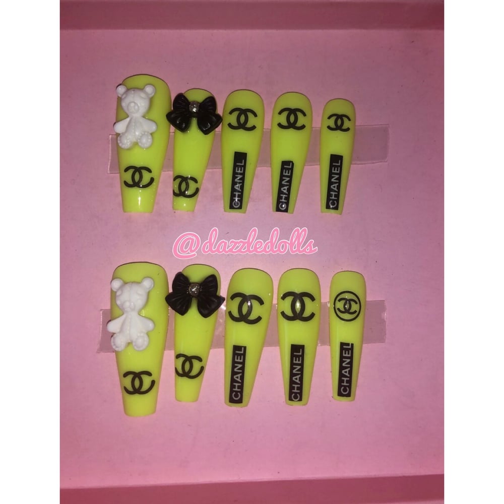 Image of lime green chanel teddy bear design set