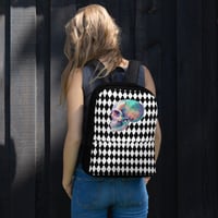 Image 2 of Goth/Punk Inspired Black and White With Neon Watercolor Skull Backpack