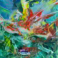 Image 2 of “Jungle Sunset Dream” oil on wood 5 x 5 inches