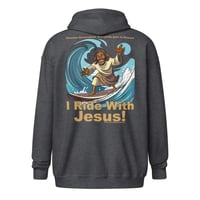 Image 3 of I Ride With Jesus Surfing Dark Unisex heavy blend zip hoodie