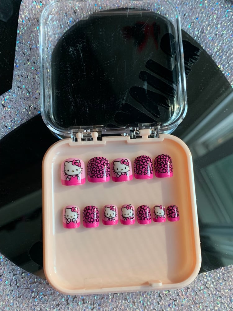 Image of Cheetah Print Hello Kitty Kids Nails