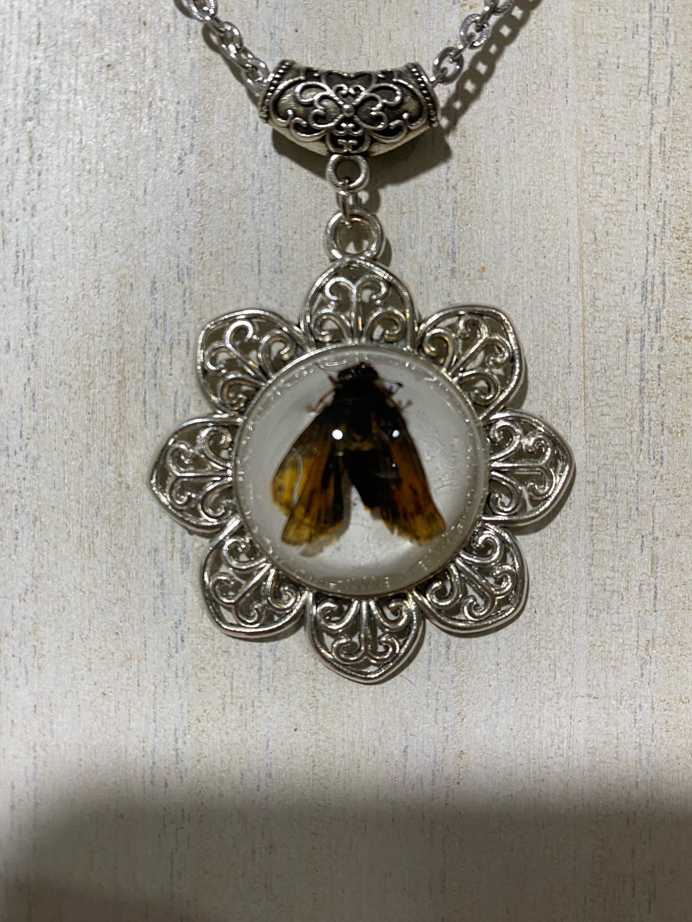 Floral Cameo Moth Pendant 