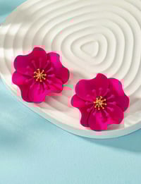 Image 2 of Fashionable Fuchsia Flower Enamel Earrings