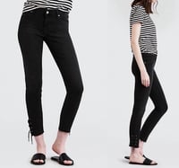 Image 1 of LEVI’S 711 skinny lace up ankle stone wash dark gray jean