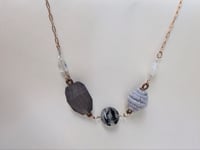 Image 4 of Rainbow Moonstone Semi Precious Stone & Handspun Bead Statement Necklace