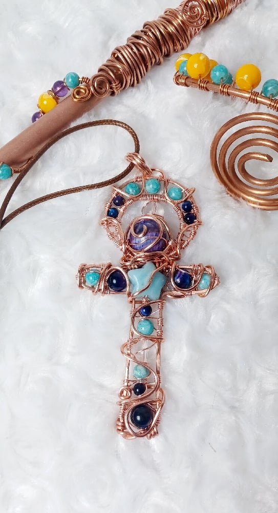 Image of Wire Wrapped Crystal Ankh 