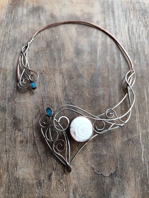 Sea necklace, open necklace, white and blue 