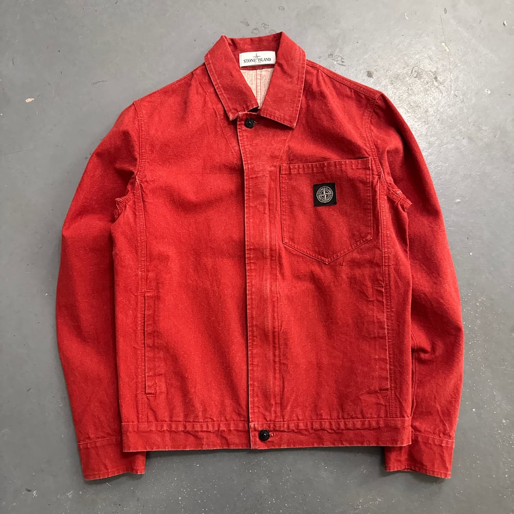 Image of  SS 2019 Stone Island Panama Placcato Denim Jacket, Size Small