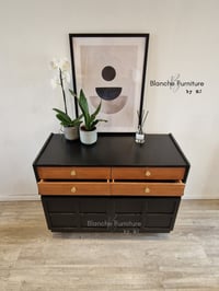 Image 14 of Large Mid Century Luxury Sideboard Nathan | Curved Teak Sideboard Black | 4 Walnut Drawers 