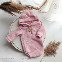 Image 2 of Fluffy Bear romper size 9-12 months - baby pink