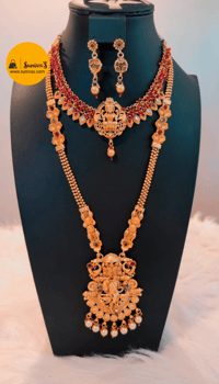 Image 1 of Temp_6009 -Combo Temple Jewelry Necklace Set Featuring Goddess Laxmi & Radha-Krishna