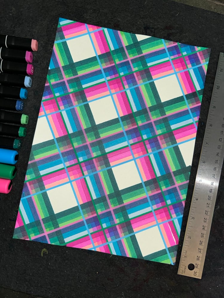 Image of Interwoven Pink, Blue and Teal Ribbons of Light
