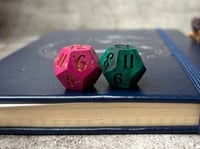 Image 5 of Hope and Fear Dice | Handmade Pair of D12 Dice Magenta and Green